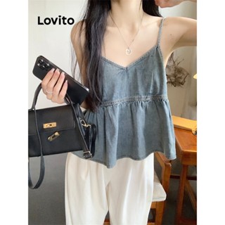 Lovito เสื้อยีนลําลอง แต่งระบาย สําหรับผู้หญิง LNE22012 (สีฟ้า)