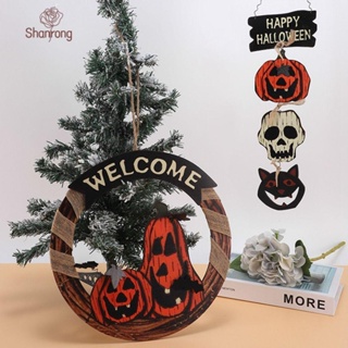 Shanrong ฟักทองฮาโลวีน ฮาโลวีน halloween accessories ป้ายไม้ สไตล์วินเทจ สําหรับแขวนตกแต่งประตู