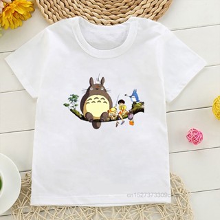 เสื้อยืด พิมพ์ลายการ์ตูนมังกร Hayao Miyazaki Totoro สีขาว แฟชั่นฤดูร้อน สําหรับเด็กผู้ชาย และเด็กผู้หญิง