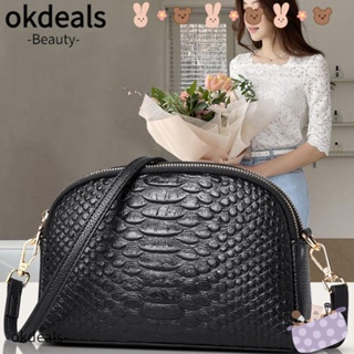 Okdeals กระเป๋าถือ กระเป๋าสะพายไหล่ สะพายข้าง หนัง Pu ลายหนังจระเข้ สีพื้น แฟชั่นสําหรับสตรี