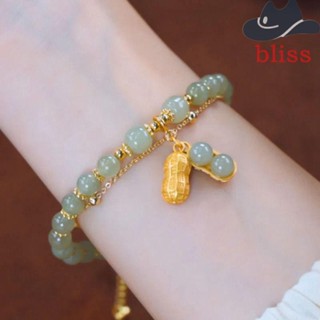 Bliss สร้อยข้อมือ ประดับลูกปัดไข่มุก สีเขียวมรกต สไตล์จีน น่ารัก สําหรับผู้หญิง