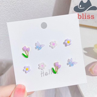 Bliss ต่างหูดอกไม้ น่ารัก หวาน ปาร์ตี้ ผีเสื้อ โลหะผสม สไตล์เกาหลี ต่างหู