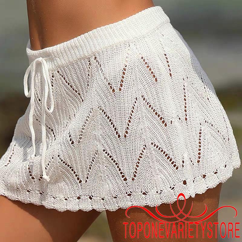 Topone-women Summer Hot Girl Drawstring Tie Up Beach Coverups กระโปรงมินิถัก