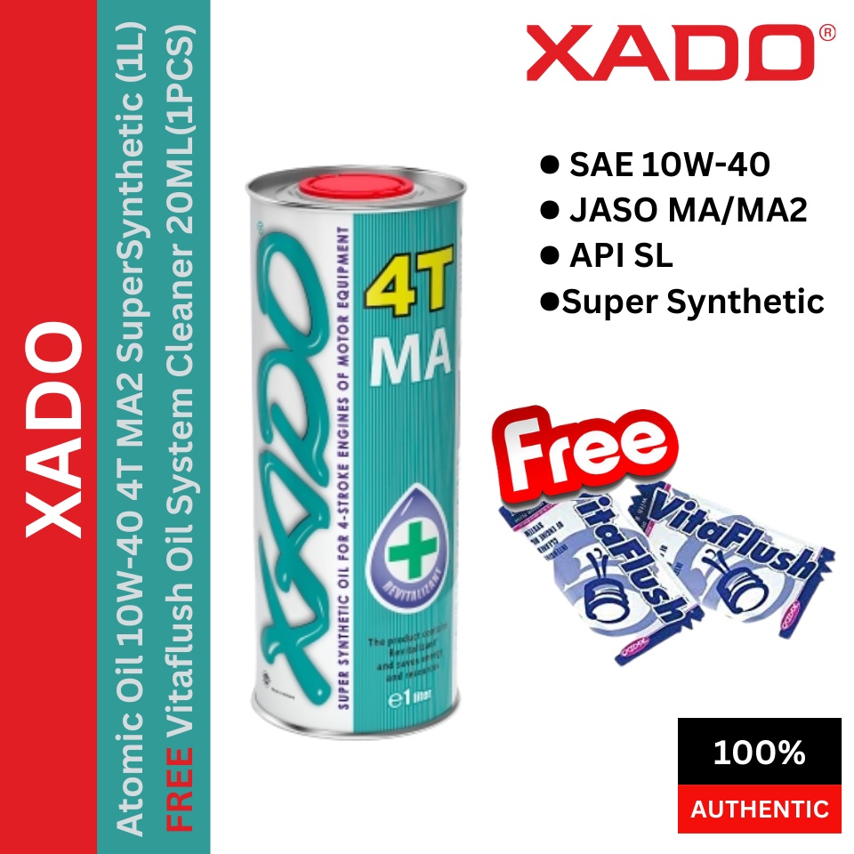 XA25132 XADO Atomic Oil 10W-40 4T MA2 SuperSynthetic(1L) ฟรี Vitaflush Oil System Cleaner เครื่องยนต