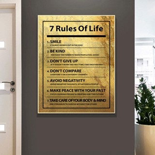 Rules of Life ภาพโปสเตอร์ ผ้าแคนวาส ลายคําคมแรงบันดาลใจ สีทอง สําหรับตกแต่งผนัง ห้องนั่งเล่น