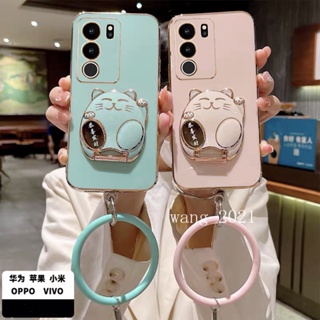 พร้อมส่ง ใหม่ เคสโทรศัพท์มือถือแบบนิ่ม ชุบไฟฟ้า ลายแมวน่ารัก พร้อมสายคล้องข้อมือ ทรงกลม แฟชั่น สําหรับ VIVO V29 5G VIVO V29e V29 Pro 5G 2023 VIVOV29 5G