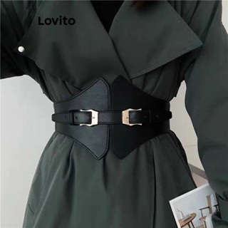 Lovito ชุดคอร์เซ็ท เอวยางยืด หัวเข็มขัดธรรมดา ลําลอง สําหรับผู้หญิง LNA23005 (แอปริคอท/ดํา)