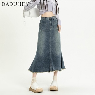 DaDuHey🎈 American Style Retro Retro Denim Skirt Womens New High Waist Slim Mid-Length Fishtail Fashion Skirt