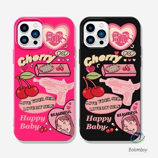 คู่เคสโทรศัพท์ สำหรับไอโฟน 11 12 13 14 15 Pro Max 7 8 Plus XR X XS MAX SE เชอร์รี่ ดำแดง อ่อนนุ่มทีพียูสีเยลลี่เปลือก