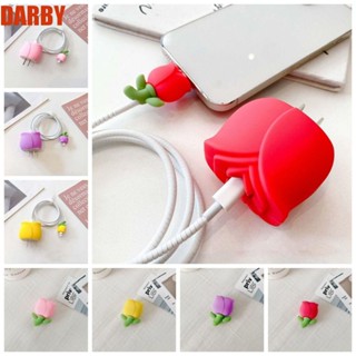 Darby ตัวถนอมสายชาร์จ USB PVC ลายการ์ตูนทิวลิปน่ารัก กันแตก