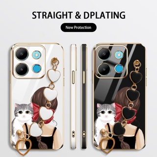 Ybd เคสโทรศัพท์มือถือ ลายโบว์ และแมวน่ารัก หรูหรา พร้อมสายคล้องมือ สําหรับ Infinix Smart 7 X6515 Note 30 Pro 4G 5G Note 30 VIP Note 30i X6833B X6716B X6711 X678B X6710