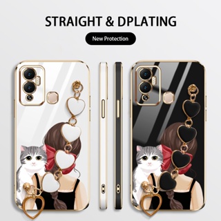 Ybd เคสโทรศัพท์มือถือ ลายโบว์ และแมวน่ารัก พร้อมสายคล้อง หรูหรา สําหรับ Infinix Hot 12 Play NFC Hot 12 Pro Hot 12i X665B X665 X6817B X6816C X6816 X6816D X668C