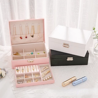 Allieuka กล่องเครื่องประดับ ที่เก็บต่างหู ถาด2ชั้น กล่องใส่เครื่องประดับที่เก็บต่างหู กันน้ำและกันฝุ่น ความจุขนาดใหญ่