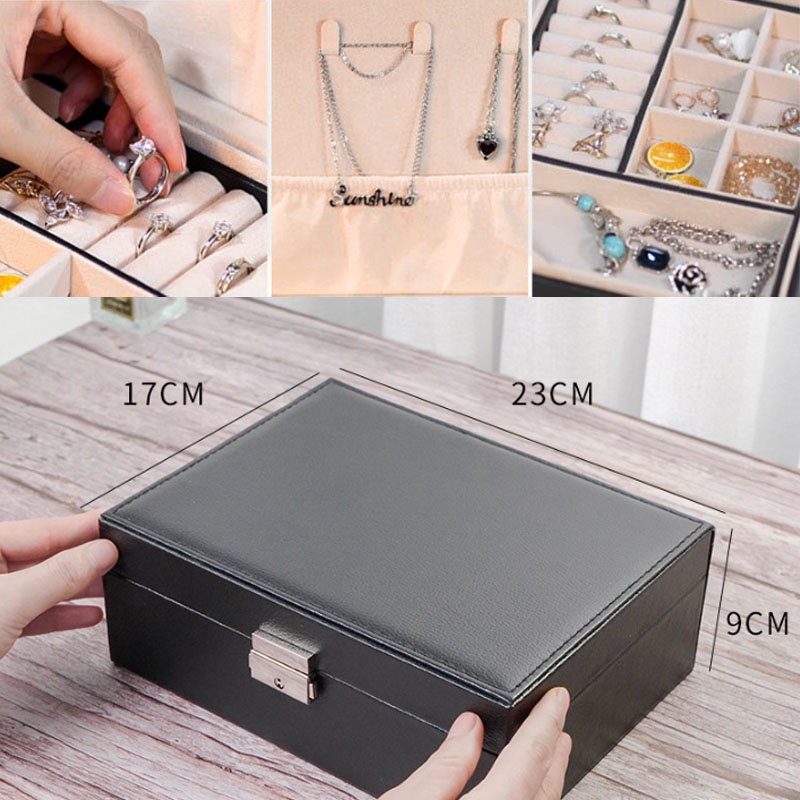 3 ชั้น กล่องเก็บเครื่องประดับ PU พรีเมียม คุณภาพสูง เก็บต่างหู สร้อยคอ แหวน กันฝุ่น แบบลิ้นชัก - รูปที่ 7