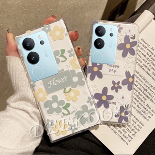 ใหม่ เคสโทรศัพท์มือถือ TPU นิ่ม แบบใส ปิดด้านหลัง ลายดอกไม้ สีม่วง สีเขียว สําหรับ VIVO V29 VIVO V29 5G 2023