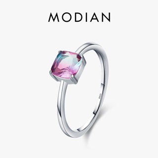 Modian แหวนเงินแท้ 925 ทรงสี่เหลี่ยม สีรุ้ง เรียบง่าย คลาสสิก เครื่องประดับ สําหรับผู้หญิง ปาร์ตี้