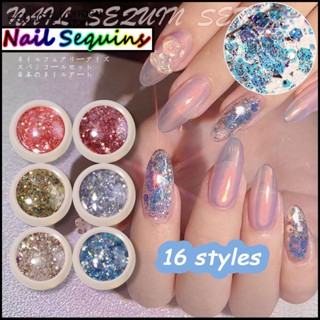 16 ประเภทเล็บเลื่อม Holographic Glitter DIY Chrome Powder เล็บ Paillettes - eelhoe