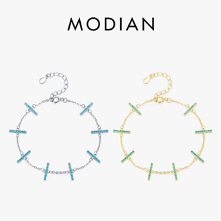 Modian สร้อยข้อมือเงินสเตอร์ลิง 925 ประดับเทอร์ควอยซ์ธรรมชาติ เรียบง่าย สไตล์วินเทจ เครื่องประดับแฟชั่น สําหรับผู้หญิง 2021