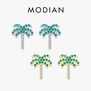 Modian ใหม่ ต่างหูเม็ดเดี่ยว เงินแท้ 925 รูปต้นมะพร้าว คริสตัล สีเขียว สําหรับผู้หญิง 2022