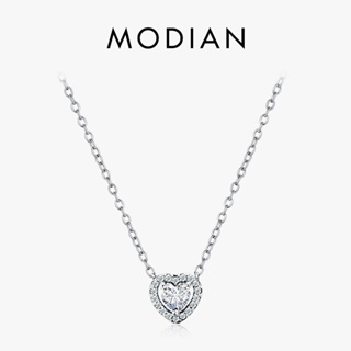 Modian สร้อยคอโซ่เงินแท้ 925 จี้รูปหัวใจ CZ เครื่องประดับแฟชั่น สําหรับผู้หญิง