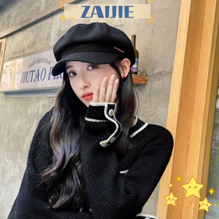 Zaijie24 หมวกเบเร่ต์แปดเหลี่ยม สีพื้น สีทอง ฉลากข่าว หมวกเบเร่ต์ ก้อนเมฆ ทรงหลวม หมวกเบเร่ต์ ฤดูหนาว