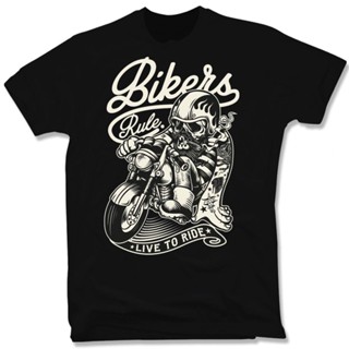 เสื้อยืด แบบนิ่ม พิมพ์ลายหัวกะโหลก Live To Rider Biker สวมใส่สบาย สําหรับขี่รถจักรยานยนต์ ไซซ์ S 3XL