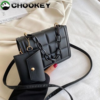 Chookey กระเป๋าสะพายไหล่ กระเป๋าถือ หนัง PU แต่งสายโซ่หนา สีดํา สไตล์มินิมอล สําหรับสตรี