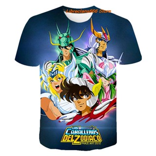 เสื้อยืดลําลอง พิมพ์ลายกราฟฟิค Saint Seiya 3 มิติ สีทอง แฟชั่นฤดูร้อน สําหรับเด็กผู้ชาย และเด็กผู้หญิง