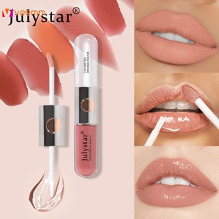 Julystar Double-headed Mirror Lip Glaze ไม่จางหายและไม่ติดถ้วย Water GLOSS กันน้ำเหงื่อหลักฐาน veemm