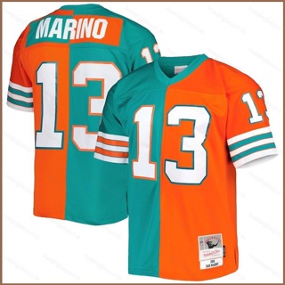 เสื้อยืดกีฬาแขนสั้น ลายทีมชาติฟุตบอล Miami Dolphins Jersey Dan Marino Aqua Orange HQ1 NFL พลัสไซซ์ QH1