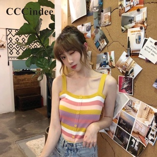 Cccindee ใหม่ เสื้อสายเดี่ยว แขนกุด ลายทาง สีตัดกัน แฟชั่นสําหรับสตรี 2023