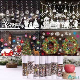 สติกเกอร์หน้าต่างคริสต์มาสแขวนลูกบอล Snowman คริสต์มาสรถไฟสติกเกอร์คริสต์มาส Elk Christmas Tree Snowflake สติ๊กเกอร์ติดผนัง TH1