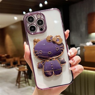 เคสโทรศัพท์มือถือ แบบใส ลายเฮลโลคิตตี พร้อมแหวนขาตั้ง หรูหรา สําหรับ Iphone 15 Pro MAX 14 12 13 Pro MAX 12 Pro 13