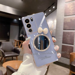 Phone Case VIVO V29 Pro V29e 5G เคสโทรศัพท์มือถือแบบนิ่ม กันกระแทก แต่งโบว์ พร้อมกระจกแต่งหน้า สําหรับ