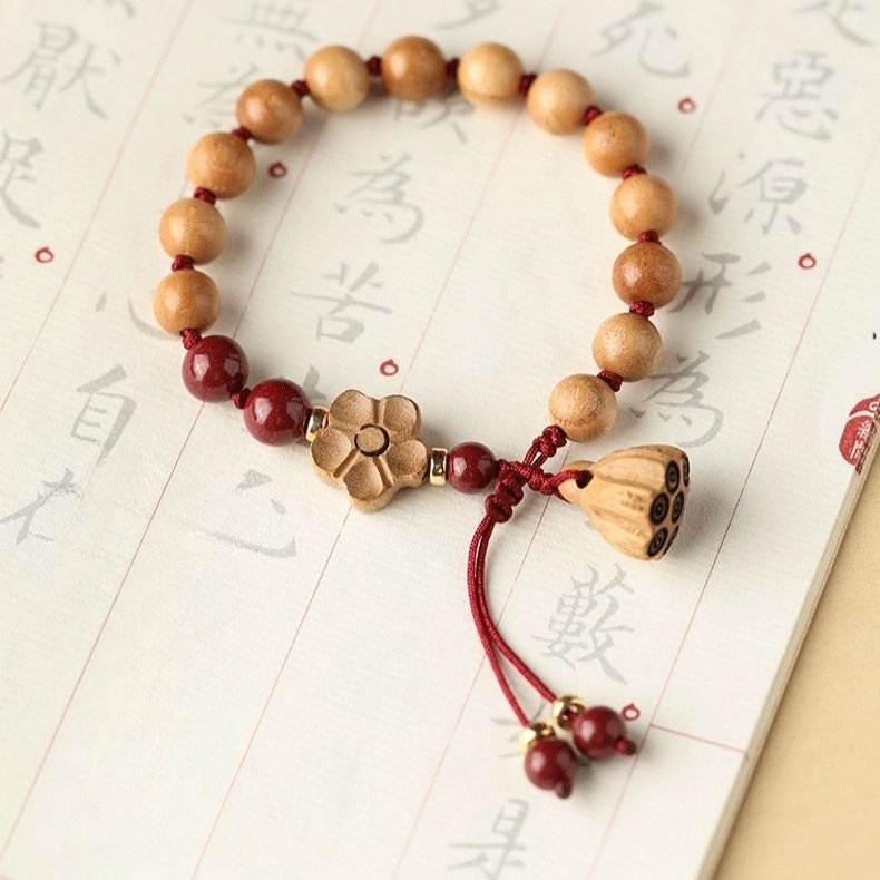 สร้อยข้อมือเชือกถัก ประดับลูกปัดไม้พีชธรรมชาติ ป้องกันการกลัว เหมาะกับของขวัญวันปีแรกเกิด สําหรับผู้ชาย และผู้หญิง