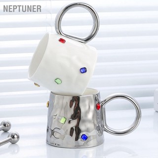 NEPTUNER แก้วกาแฟเซรามิคสีหินตกแต่งสไตล์เรียบง่ายถ้วยชาพร้อมที่จับกลมสำหรับ Home Travel ของขวัญ