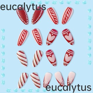 Eucalytus1 เล็บปลอม หัวแหลม ลายคริสต์มาส กันน้ํา สําหรับตกแต่งเล็บ