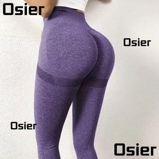 Osier1 กางเกงเลกกิ้ง ผ้าไนล่อน เอวสูง ยืดหยุ่น สีพื้น ไร้รอยต่อ สําหรับเล่นกีฬา วิ่งจ๊อกกิ้ง โยคะ