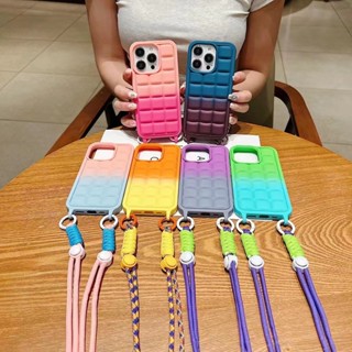 เคสโทรศัพท์มือถือ กันกระแทก ลายตารางน่ารัก 3d พร้อมสายคล้อง สําหรับ Iphone Xsmax xr x xs 11 11promax 11pro 12promax 13promax 14promax