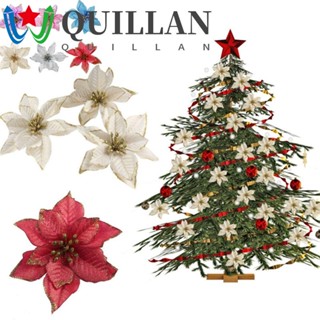 Quillan ดอกไม้ประดิษฐ์ ดอกไม้จําลอง DIY ตกแต่งต้นคริสต์มาส พวงหรีดดอกไม้ อุปกรณ์ปาร์ตี้ เครื่องประดับคริสต์มาส ดอกไม้ผ้าไหม