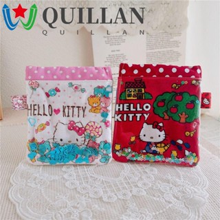 Quillan กระเป๋าเครื่องสําอาง ผ้าฝ้าย ลายการ์ตูนคิตตี้ ใบไม้ สองด้าน ขนาดเล็ก สําหรับกลางแจ้ง