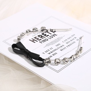 0825FS MiuMiu Crystal Headband Super Flash Leather Bow Hair Band Rhinestone Thin Edges Simple All-Matching Graceful Hair Clips Hair Accessories B0BX