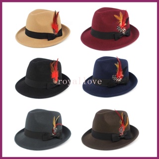 Royal หมวก Fedora ประดับขนนก สไตล์วินเทจ สําหรับกิจกรรมกลางแจ้ง