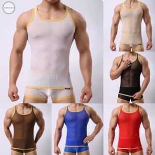 GORGEOUS~Fashionable Mens Ultra Thin Mesh Tank Tops with Comfy Boxer Shorts Pairing