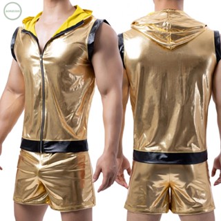 GORGEOUS~Exquisite Gold Shiny Tight Leather Vest and Underwear Set for Men Patent Leather