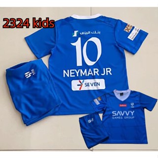 ใหม่ Top Thai Kids 23 24 Al Hilal Home เสื้อแขนสั้น สําหรับเด็ก #10 Neymar JR เสื้อยืด ลายทีมชาติฟุตบอล