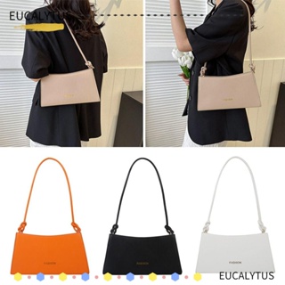 Eutus กระเป๋าถือ กระเป๋าสะพายไหล่ หนัง PU ทรงโท้ท แบบพกพา สีพื้น สําหรับสตรี