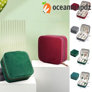 Oceanmapdz กล่องกํามะหยี่ มีซิป แบบพกพา สีพื้น สําหรับใส่เครื่องประดับ สร้อยคอ แหวน ต่างหู