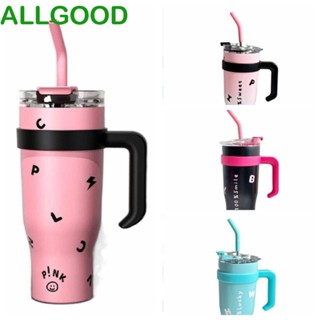 Allgoods ขวดน้ําร้อน สเตนเลส ขนาดใหญ่ จุน้ําได้เยอะ 1200 มล. สีดํา ชมพู พร้อมหลอดดูด สําหรับเด็กผู้หญิง