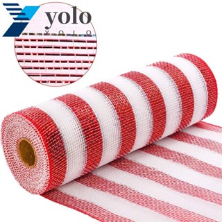 Yolo พวงหรีดตาข่าย ลายคริสต์มาส สีแดง และสีขาว 26 ซม. X10 หลา สําหรับตกแต่งต้นคริสต์มาส